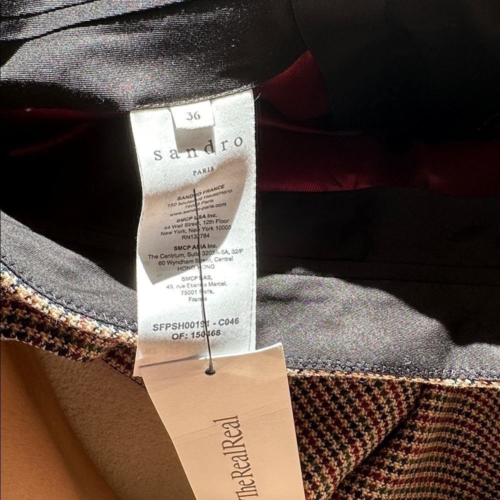 Sandro High Waist Houndstooth Shorts Brown Red Green 36 - Picture 4 of 8